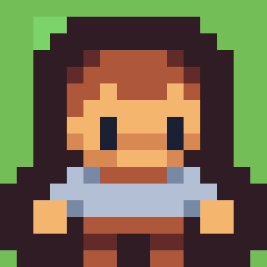 A pixelated human sprite is plotted over a pixelated green grass tile.